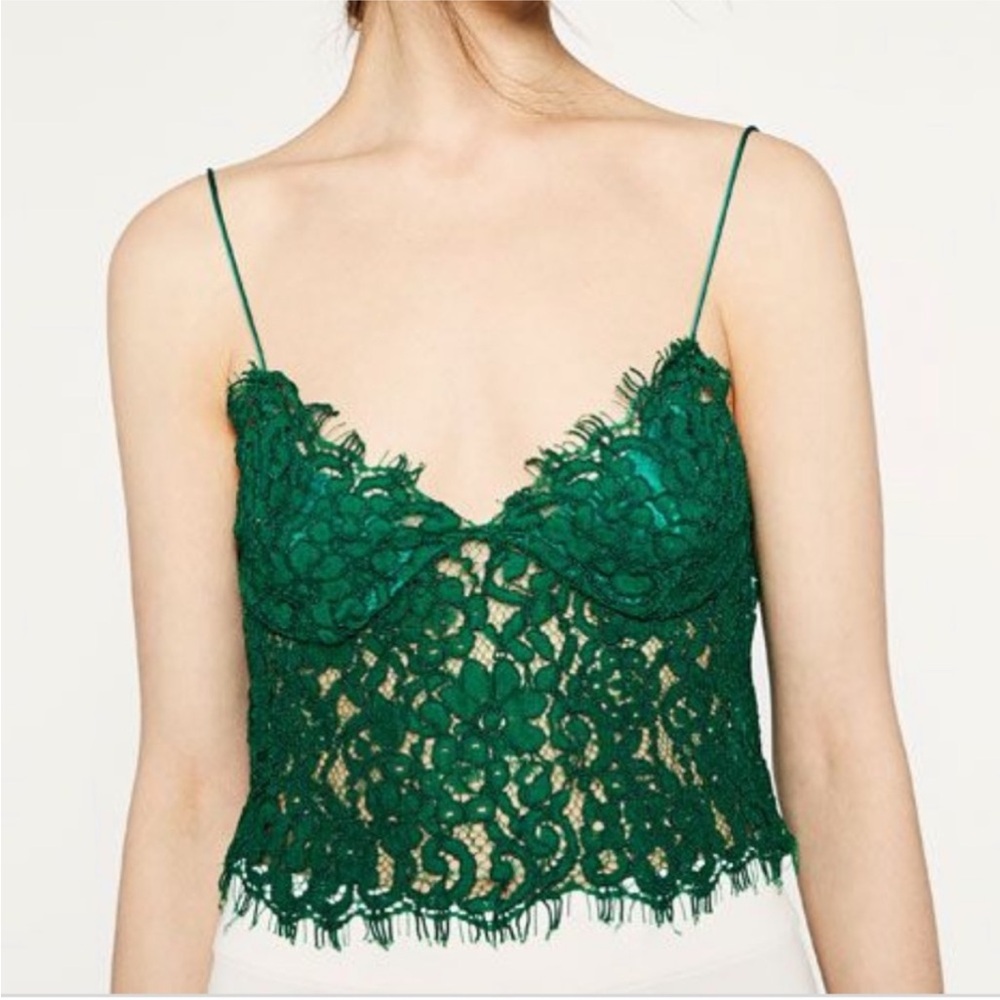 ZARA green all over lace guipure top